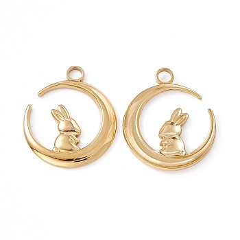 Ion Plating(IP) 304 Stainless Steel Pendants, Moon with Rabbit, Real 18K Gold Plated, 24x20x2mm, Hole: 3mm
