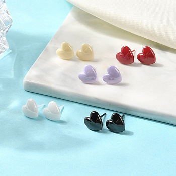 Hypoallergenic Bioceramics Zirconia Ceramic Heart Stud Earrings, No Fading and Nickel Free, Mixed Color, 9.8x9.8mm