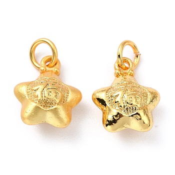 Brass Charms, with Jump Rings, Long-Lasting Plated, Star with Chinese Character Fu, Mixed Color, 13x10.5x6mm, Hole: 3.5mm