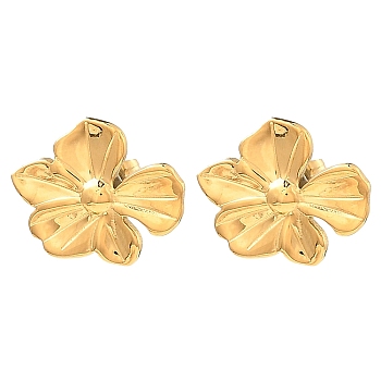 304 Stainless Steel Stud Earrings for Women, Flower, Real 18K Gold Plated, 15x19mm