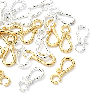 20Pcs 2 Colors Brass Hook Clasps, Cadmium Free & Lead Free, Golden & Silver, 19x8x2mm, Hole: 3mm, 10pcs/color 