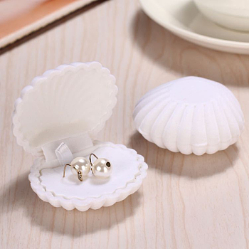 Shell Shaped Velvet Jewelry Storage Boxes, Jewelry Gift Case for Earrings Pendants Rings, White, 6x5.5x3cm