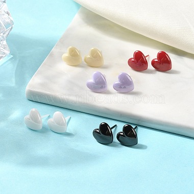 Mixed Color Heart Zirconia Ceramic Stud Earrings