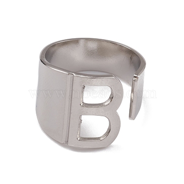 Non-Tarnish 304 Stainless Steel Initial Letter B Open Cuff Rings for Women(RJEW-G285-17P)-2