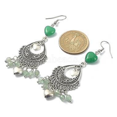 Natural Green Aventurine &  Malaysia Jade (Dyed) Heart Chandelier Earrings(EJEW-JE05364-02)-2