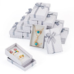 Polka Dot Print Cardboard Jewelry Gift Boxes with Bowknot, Rectangle, for Anniversaries, Weddings, Birthdays, Gainsboro, 8x5x2.5cm(X1-CON-TAC0001-10C)
