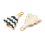 Christmas Theme Alloy Enamel Pendants, Cadmium Free & Lead Free, Light Gold, Christmas Tree, 24x16x1.5mm, Hole: 1.8mm(X-ENAM-T020-10I)