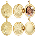 6Pcs Brass Locket Pendants, Photo Frame Pendants for Necklaces, Long-Lasting Plated, Oval with Flower, Real 18K Gold Plated, 33.5x23.5x6mm, Hole: 4x3mm, 23x16mm Inner Diameter(KK-BBC0015-50)