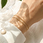 304 Stainless Steel Ball & Snake Chain Double Layered Bracelets for Women, Golden, 6.26 inch(15.9cm)(BJEW-F537-02G)