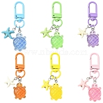 6Pcs Tortoise Luminous Resin Pendant Decorations, with Alloy Swivel Clasps, Mixed Color, 55mm(HJEW-YW00192)