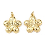 Brass Pendants, with Jump Ring, Flower Charms, Lead Free & Cadmium Free, Long-Lasting Plated, Rack Plating, Real 18K Gold Plated, 22x19.5x3.5mm, Hole: 3.4mm(KK-L251-28G)