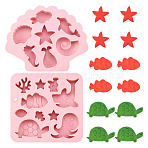 2Pcs 2 Styles Sea Animal Food Grade Silicone Molds, Fondant Molds, For DIY Cake Decoration, Chocolate, Candy, UV Resin & Epoxy Resin Jewelry Making, Pink, 140~149x158~175x15~16mm, 1pc/style(SIL-TA0002-16)