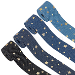 4M 4 Colors Polyester Denim Ribbon, Gold Stamping Star Ribbon, Garment Accessories, Mixed Color, 1 inch(25mm), 1m/color(OCOR-CY0003-15)