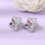 Brass Micro Pave Cubic Zirconia Stud Earrings, Pave Cluster Earring, Flower, Lead Free & Cadmium Free, Rack Plating, Long-Lasting Plated, Platinum, Colorful, 15.5x15.5mm(KK-CBA8324-25P-01)