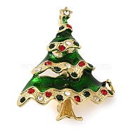 Christmas Alloy Colorful Rhinestone Brooches, Christmas Enamel Pins, Christmas Tree, 44.5x37.5mm(JEWB-U009-10D)