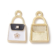Alloy Enamel Pendants, Golden, Handbag Charm, White, 21x12x3mm, Hole: 2mm(FIND-C031-08)
