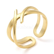 304 Stainless Steel Hollow Open Cuff Ring for Women, Real 14K Gold Plated, Inner Diameter: 17mm(RJEW-I098-18G)