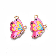 Printed Alloy Pendants, Cadmium Free & Nickel Free & Lead Free, Light Gold, Butterfly, Pearl Pink, 24.5x16.5x1.5mm, Hole: 1.8mm(PALLOY-N168-003H)