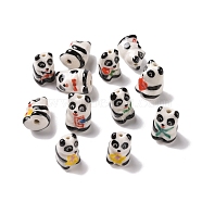 Handmade Printed Porcelain Beads, Panda, White, 18~20x11.5~13x12.5~13mm, Hole: 1.4mm(PORC-G007-01)