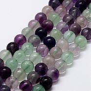 Natural Rainbow Fluorite Bead Strands, Round, 10mm, Hole: 1mm, about 38pcs/strand, 15 inch(G-P255-01-10mm)