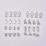 Baby Theme, Tibetan Style Alloy Pendants, Baby Girl & Baby Boy & Dummy Pacifier & Cup with Baby & Clothe with Baby & Baby Feet & Pram & Feeding-bottle, Antique Silver, 32pcs/set(TIBEP-X0185-73AS)