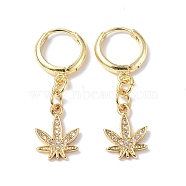 Clear Cubic Zirconia Maple Leaf Dangle Hoop Earrings, Rack Plating Brass Jewelry for Women, Golden, 32mm, Pin: 0.9mm(EJEW-B017-01G)