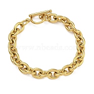 Ion Plating(IP) 304 Stainless Steel Oval Link Chain Bracelets for Men Women, Golden, 8-5/8 inch(22cm)(BJEW-G723-01G)