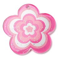 Acrylic Pendants with Glitter Powder, Flower, Pearl Pink, 30.5x31.5x1.8mm, Hole: 1.8mm(MACR-Q160-01E)