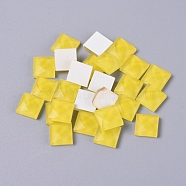 Faceted Glass Cabochons, Mosaic Tiles, for Home Decoration or DIY Crafts, Square, Yellow, 9.5x9.5x3.8mm, about 90pcs/bag(DIY-WH0121-46K)