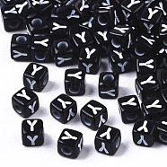 Opaque Acrylic Beads, Horizontal Hole, Alphabet Style, Cube, Black & White, Letter.Y, 5x5x5mm, Hole: 2mm, about 5000pcs/500g(SACR-N002-01Y)