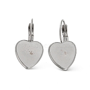 304 Stainless Steel Hoop Earrings Findings, Heart, Stainless Steel Color, 24x13mm, Pin: 0.5mm(STAS-K278-09P)