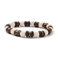 Natural Lava Rock(Dyed) Stretch Bracelets, with Natural Coconut Beads and Non-magnetic Synthetic Hematite Beads, Inner Diameter: 2-1/8 inch(5.5cm)(BJEW-JB05359-02)
