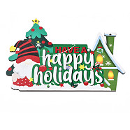 Wood Pendant Ornament, Xmas Door Sign, Christmas Theme, Santa Claus & House, Medium Sea Green, 260x180x3.5mm, Hole: 4mm(WOOD-N005-70)