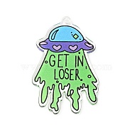 Alien Theme Colorful Acrylic Pendants, UFO with Word Get in Loser, Word, 44.5x29.5x2.5mm, Hole: 2mm(FIND-B012-03B)