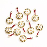 Alloy Enamel Pendants, Pan with Poached Egg, Golden, for DIY Jewelry Making, Red, 27x15x5mm, Hole: 2mm(ENAM-TAC0001-14A)