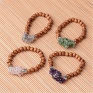 Buddha Head Wood Beaded Stretch Bracelets, with Natural Gemstone Beads and Alloy Beads, 52mm(BJEW-JB02256)