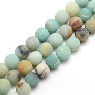 Frosted Natural Flower Amazonite Round Bead Strands, 12mm, Hole: 1mm, about 30~32pcs/strand, 14.9~15.6 inch(G-M064-12mm-07)