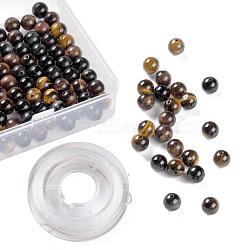 100Pcs 8mm Natural Tiger Eye Round Beads, with 10m Elastic Crystal Thread, for DIY Stretch Bracelets Making Kits, 8mm, Hole: 1mm(DIY-LS0002-38)