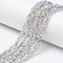 Electroplate Glass Beads Strands, Imitation Jade, Half Gray Plated, Faceted, Rondelle, Azure, 10x8mm, Hole: 1mm, about 63~65pcs/strand, 19.2~20 inch(48~50cm)(EGLA-A034-J10mm-E02)