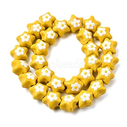 Handmade Porcelain Beads, Star with Flower, Hand Painted, Famille Rose Porcelain, Yellow, 15.5~16x16~16.5x13~13.5mm, Hole: 2mm(PR-C001-01I)