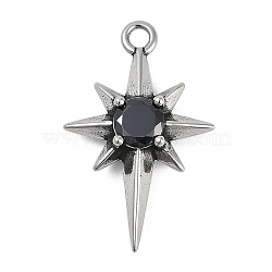 316 Surgical Stainless Steel Micro Pave Cubic Zirconia Pendants, Antique Silver, Star Charm, Black, 28.5x18x6mm, Hole: 2mm(X-STAS-G349-01AS-01)