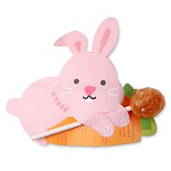 Rabbit Shape Paper Candy Lollipops Cards, for Baby Shower and Birthday Party Decoration, Misty Rose, 8.4x9.8x0.04cm, about 50pcs/bag(CDIS-I003-06)