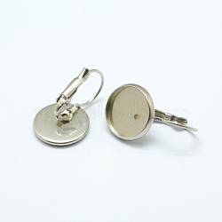 304 Stainless Steel Leverback Earring Settings, Flat Round, Stainless Steel Color, Tray: 14mm, 26.5x16x2mm, Pin: 1mm(STAS-K146-042-14mm)