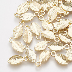 Brass Charms, Leaf, Real 18K Gold Plated, 10.5x4.5x1mm, Hole: 1.2mm(X-KK-T035-12)
