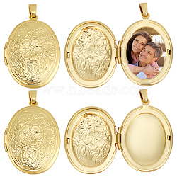 6Pcs Brass Locket Pendants, Photo Frame Pendants for Necklaces, Long-Lasting Plated, Oval with Flower, Real 18K Gold Plated, 33.5x23.5x6mm, Hole: 4x3mm, 23x16mm Inner Diameter(KK-BBC0015-50)