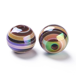 Stripe Resin Beads, AB Color, Rondelle, Coconut Brown, 15.5~16x13.5~14.5mm, Hole: 2.5~3.5mm(RESI-B014-01B-07)