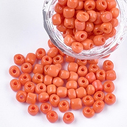 Glass Seed Beads, Opaque Colours, Round, Dark Orange, 5~6x3~5mm, Hole: 1.2~2mm, about 2500pcs/bag(SEED-Q025-5mm-O05)