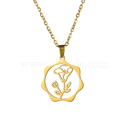 Stainless Steel Pendant Necklace, Golden, Flower, 16.14~19.69 inch(41~50cm) (PW-WG26640-06)