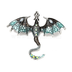 Alloy Rhinestone Big Pendants, with Enamel, Pterosaur, Green, 59x68x8.5mm, Hole: 4x7mm(X-FIND-I060-01AS-04)