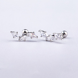 Brass Pave Clear Cubic Zirconia Cartilage Earrings, with 316L Surgical Stainless Steel Pins, Stainless Steel Color, Horse Eye, Bar Length: 6mm, Pin: 0.8mm(FS-WGEDAE7-17)
